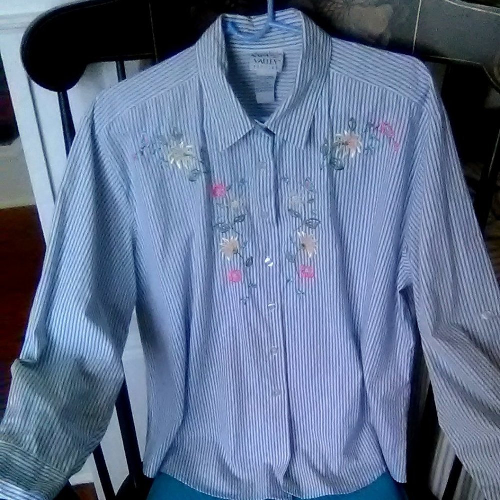 Embroidered Pin-Striped Blouse